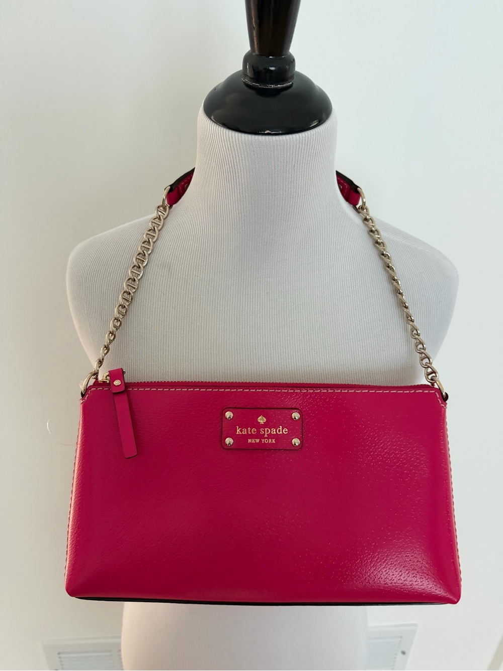 kate spade Hot Pink Leather Shoulder Bag with Gold Chain